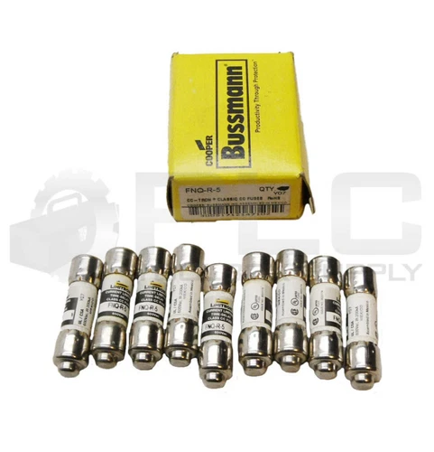 NEW BOX OF 9 BUSSMANN FNQ-R-5 TIME DELAY FUSE 5A 600VAC