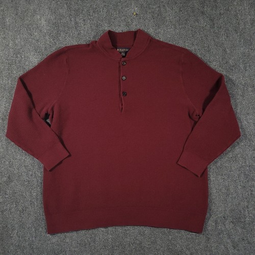 Brooks Brothers Sweater Mens 2XL Red Henley Neck Knit Blade Collar Wool Blend - Picture 2 of 9