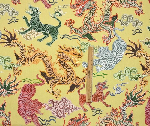 HAMILTON HIMALAYA JONQUIL YELLOW ASIAN TIGERS DRAGONS FABRIC BY THE YARD 54"W - Picture 4 of 8