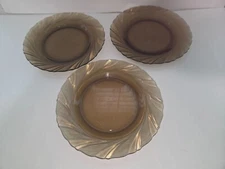 Set 3 Duralex Bormioli Vereco FRANCE Smoke Brown Glass Swirl Dinner Plates 9"