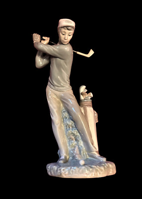 Lladro Figurine of Male Golfer Swinging Club, No Box, Glossy