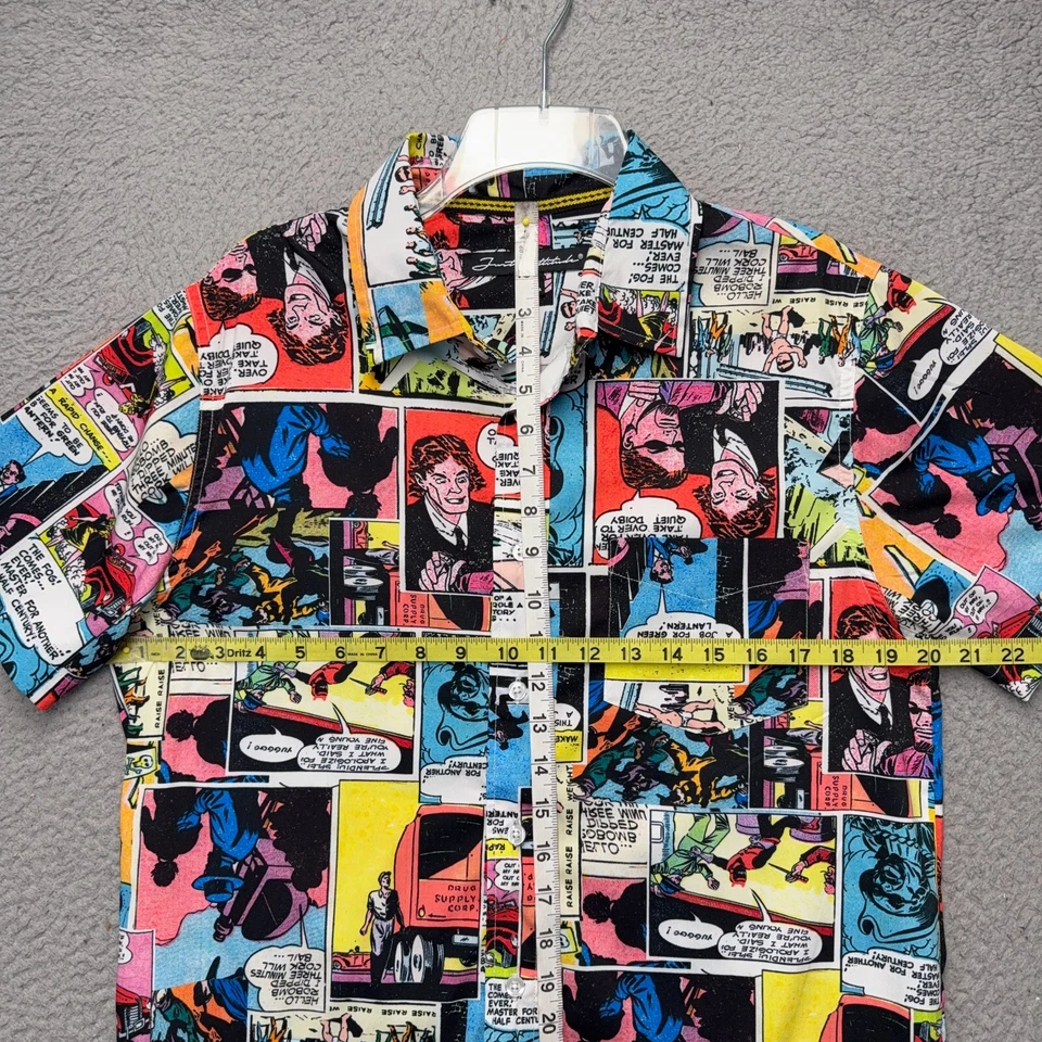 Just Attitude Comics Button Up Shirt Mens Medium Colorful Short Sleeve Casual - Image 2 of 4