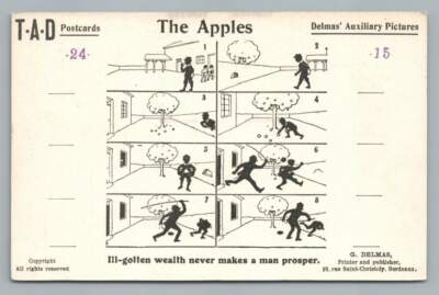 Delmas Auxiliary Pictures ''The Apples~I'll Gotten Wealth'' Antique Comic Bordeaux