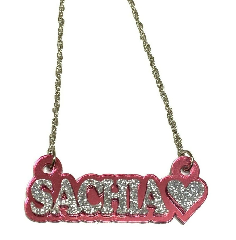 Personalized Laser-Cut Name Necklace Plate with Heart in Any Color  