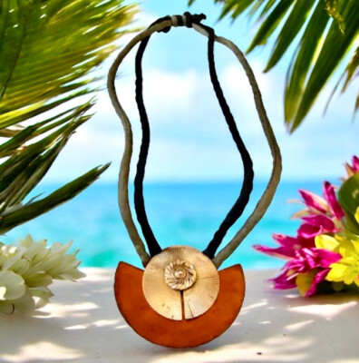 Necklace Copper Shield Warrior Medallion On Fabric Cord