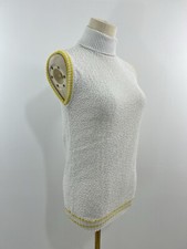 VTG Sears Mod Sleeveless High Neck Sweater Knit Top Textured Poly White 60s