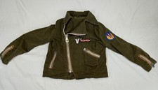 60's Military biker style Kaki Kids distressed Jacket Army zipper Kleber patch