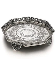 Silver Footed Salver Handcrafted Antique Portuguese 378g HEAVY Pierced Border