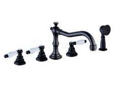 Oil Rubbed Bronze Ceramic Handles 5-hole Tub Faucet Hand Shower Mixer Taps