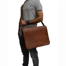 18 In Handmade Leather Messenger Bag Office Laptop Satchel School Shoulder Bags