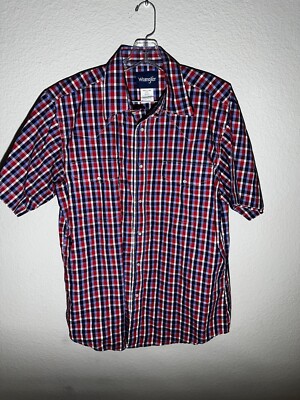Wrangler Pearl Snap Shirt Adult L Plaid Short Sleeve Western Cowboy