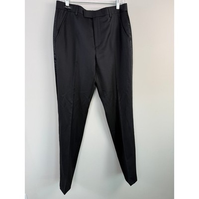 Ted Baker Pashion Tuxedo Trouser Men's 32 L Black 100% Fine Italian Virgin Wool