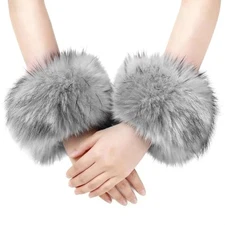 Faux Fur Short Wrist Cuffs, Winter Furry Arm Warmer Fluffy Wirstband Ankle 