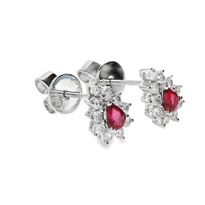 Cluster-Ohrringe 18 kt Weißgold Rubin & Diamant - 0,36 kt