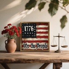 Patriotic 1776 We The People Wooden Plaque 4th of July Independence Day Decor