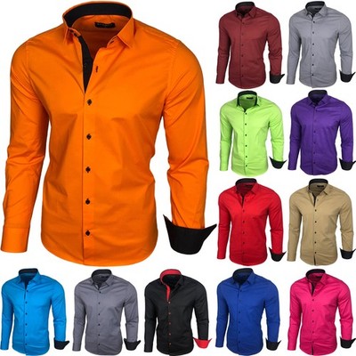 Baxboy Herren Kontrast Hemden Business Freizeit Langarm Anzug Hochzeit Hemd B500