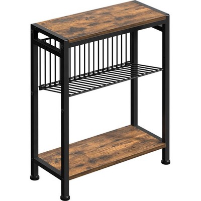 Small Side Table for Small Space, 3-Tier Narrow End Table with Magazine Holde...