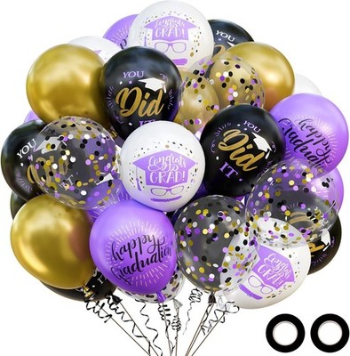Elegant 74 Pack 12 Inch Latex and Confetti Graduation Balloons for Class of 2026