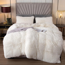 Plush Shaggy White Duvet Cover Set Queen Size 3 Pieces Luxury Fuzzy Comforter Co