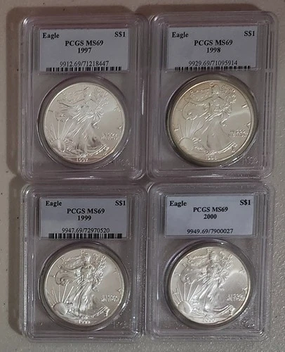 Lot of (4) SILVER AMERICAN EAGLE Dollar Coins $1 PCGS MS69