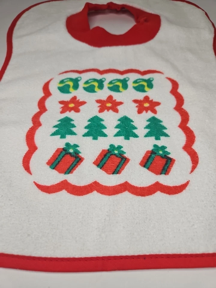Babero de bebé vintage de tela de rizo Dee Givens & Co suéter de Navidad árbol regalo algodón Foto 2 de 4