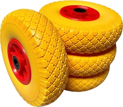 KOVA® 4x PU Rad 260mm Sackkarrenrad Vollgummi Sackkarre Pannensicher 3.00-4 Gelb/Rot