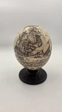 Scrimshaw Style Ostrich Egg With Maritime Design And Whales Signed 'J.A'