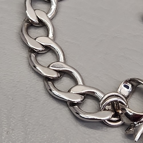 Pulsera de cadena Juicy Couture arco corazón cinta colgante tono plata bordillo 7" - Imagen 6 de 11