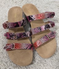 Vionic Radia Orthotic Triple Adj Strap Slide Wedge Sandals Pink Snake Women  s 8M