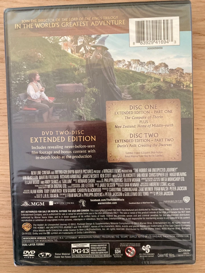 The Hobbit An Unexpected Journey (DVD) 2 Disc Extended Edition NEW/SEALED - Image 2 of 2
