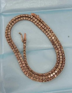 Authentic 15Ct Round Cut Lab-Created Diamond Women Tennis Necklace 14K Rose Gold Plated