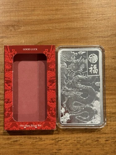 Pamp  10 Oz. Ounce Good Luck Dragon Silver Bar with Capsule And Sleeve