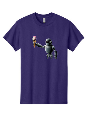 Robot-With-Ice-Cream-1 Mens Graphic Tee, 100% Cotton, Casual Summer Wear
