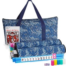 Complete American Mahjong Set with 166 Blue Tiles and Stylish Carrying Bag