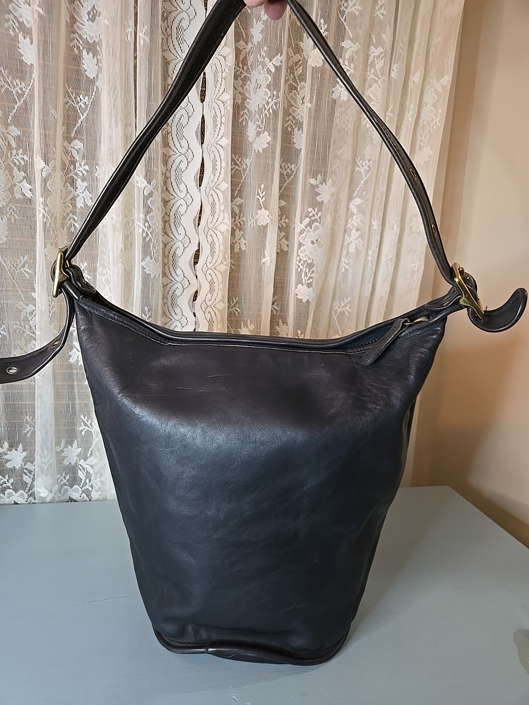 Vintage Coach Black Leather Duffel Xl Sack 9085 Usa 90S Shoulder Bag