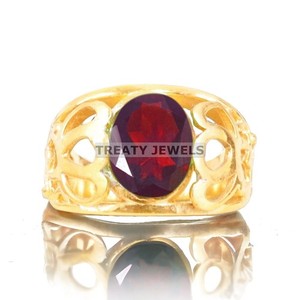 Authentic Garnet Oval Cut With 925 Sterling Silver Gold Plated Ring For Men's #A355