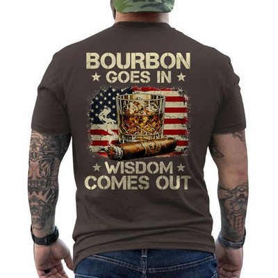 Bourbon Goes in Wisdom Comes Out Whiskey USA Flag Vintage ON BACK T-Shirt