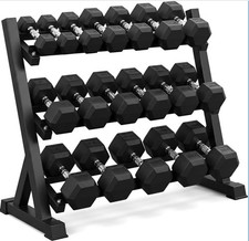 350 Lb Hex Dumbbell Set Storage Rack - 10 -50 Lb Rubber Coated Adjustable Weight