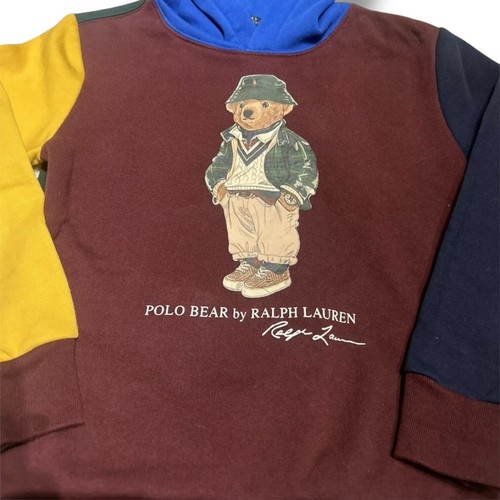 Polo Ralph Lauren Iconic Bear Fleece Hoodie Size 7 Youth Color-Blocked NWT - Picture 8 of 11