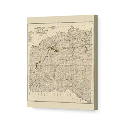 1900 Choctaw Nation Map - Canvas Wrap Vintage Oklahoma Map Wall Art Poster Print