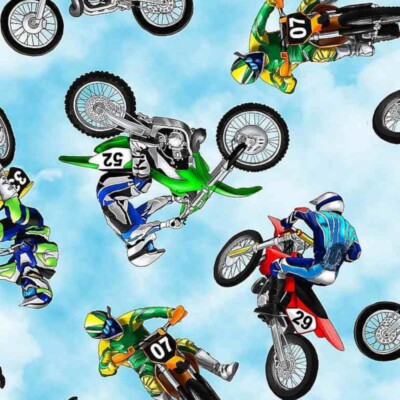 100% Baumwolle Digital Stoff Timeless Treasures Dirt Bikes Motocross 112cm breit