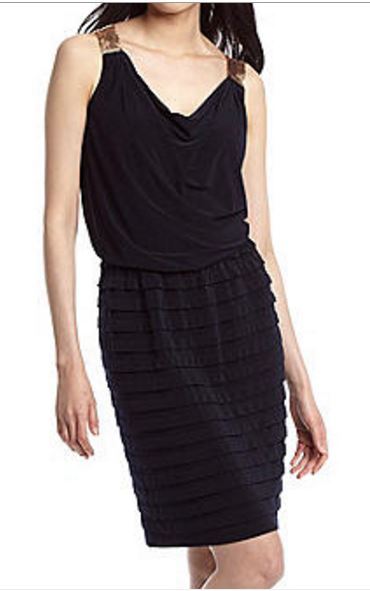msk jersey dress Msk Women's Floral Border-Hem Jersey Knit Dress - Denim/ Navy