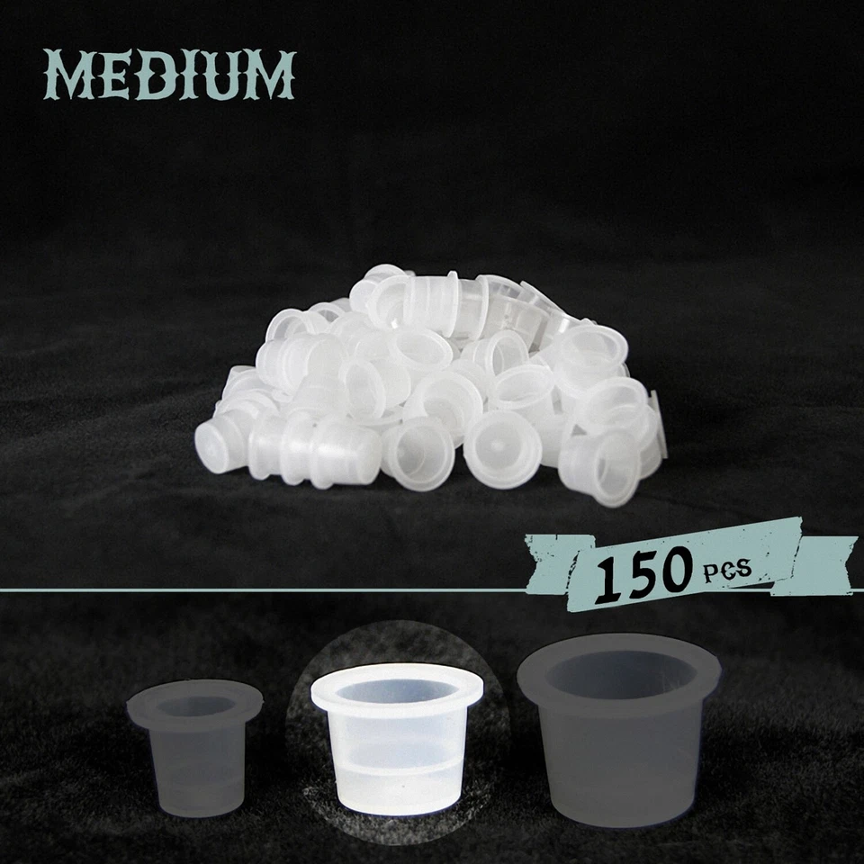 TATTOOCHEST 150x Tattoo Farbkappen aus Kunststoff Ink Cups in M (Medium) Größe Transparent