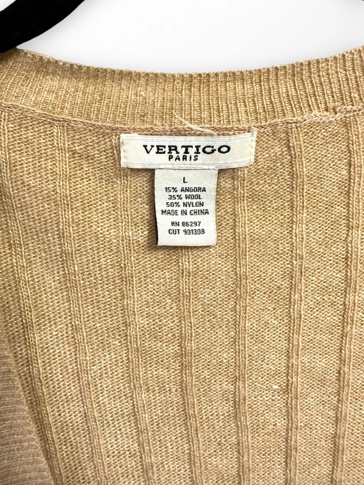 Vertigo Paris Brown Button Down Tie Belt Waist Cardigan Size Large Angora Wool - Image 2 of 4