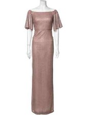 Aidan Mattox Sz 0 Dress Pink Embroidered Sequin Short Sleeve Lined Long Gown NWT