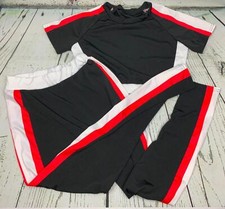 Women Causal Short Color Block Crop Top Bodycon Sweatpants Black Red White L