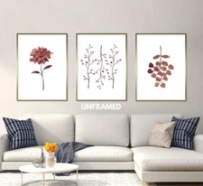 Flower Watercolor, Set of 3 Prints, Minimalist Art, Triptych, Home Wall Decor