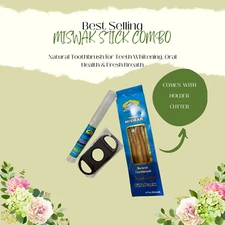 Miswak Natural Toothbrush - Combo with 4 Miswak Stick with Holder and Cutter