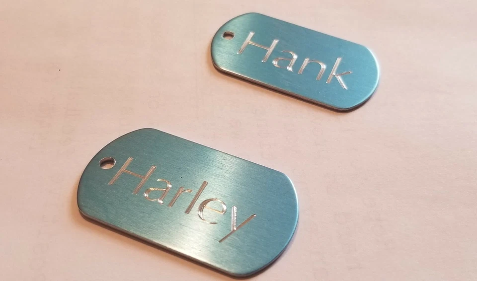 MILITARY STYLE DOG TAGS ID PET TAGS DOUBLE SIDED DIAMOND ENGRAVED w/ CHAIN COMBO - Image 3 of 3