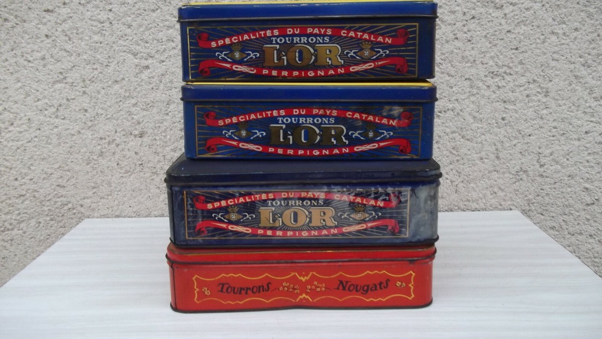 2 BOITES ANCIENNES métal LOR & DAUNER TOURRONS NOUGATS Spécialité PAYS CATALAN EUR 19,99 - FR